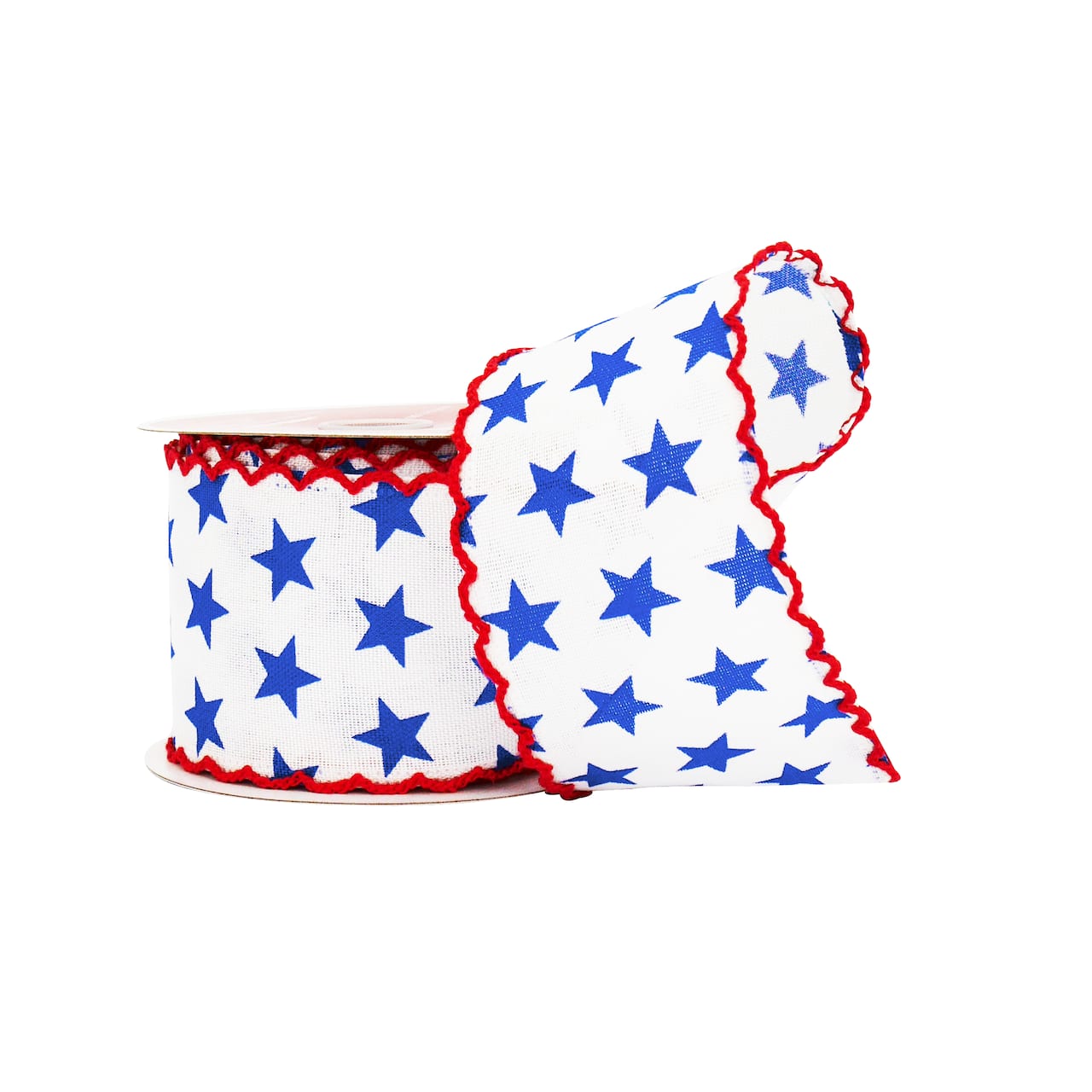 2.5" x 5yd. Blue & White Stars with Red Edge Wired Cross Linen Ribbon by Celebrate It®